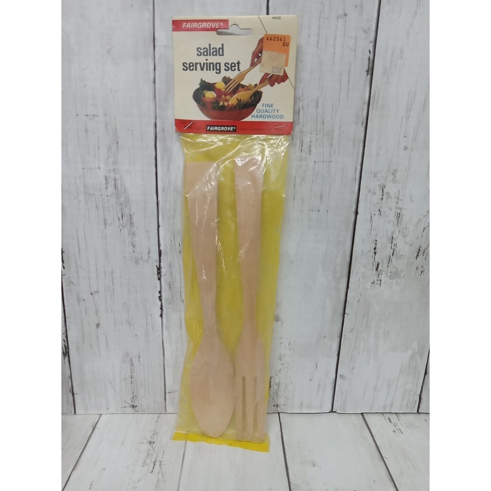 Vintage Fairview Wooden Salad Fork & Spoon Set Salad Serving Kitchen Utensils